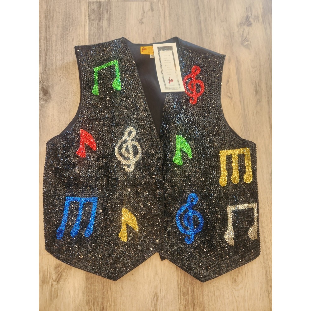 Vtg JC 001 USA Music Themed Sleeveless‎ Sequin Snap Vest Women's XXL New W/Tags